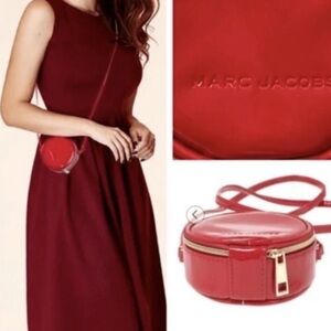 Brand New Marc Jacobs Mini 4" Red Patent Leather Crossbody Round Canteen Bag
